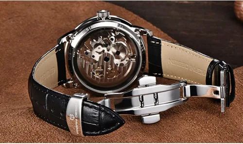 Vista 3 de RollsTimi Pagani Design 2023 Men's Automatic Skeleton Watch, self-Winding, Stainless Steel, Leather Strap, Pointer Series, Water Resistant to 100