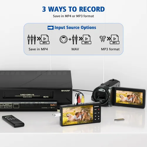 Vista 4 de Convertidor VHS a digital 3.0, video HD de 5 pulgadas a grabadora digital, convertir video y audio de VCR analógico, DVR, DVD, Hi8, Mini DV, cintas