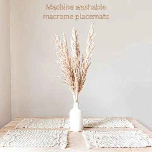 Vista 3 de SnugLife Juego de 6 manteles individuales de macramé, hechos a mano, tejidos de algodón, bohemios, modernos manteles individuales con flecos