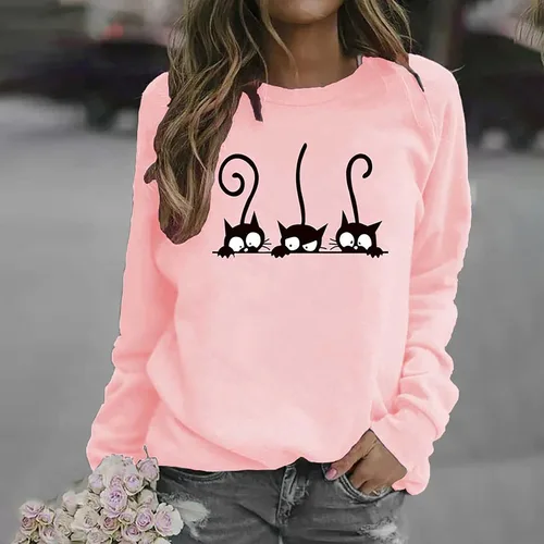 Vista 2 de Suéter Kawaii de gato para mujer, sudadera de manga larga ligera de otoño con estampado Harajuku Junior