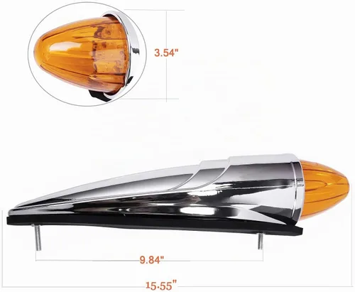 Vista 3 de NPAUTO 5 luces marcadoras de cabina de torpedo ámbar, cromadas, 17 luces LED para techo de camión, luces de circulación compatibles con Peterbilt