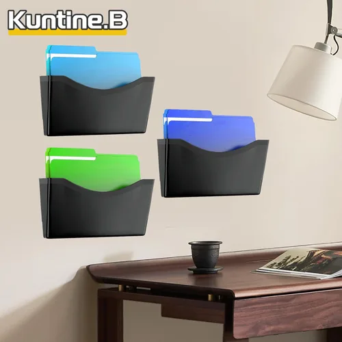Vista 4 de Kuntine.B 3 unidades de organizador de archivos de bolsillo único negro para colgar en la pared, organizador de correo y revistas para montar