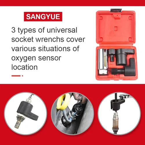 Vista 3 de Sensor de oxígeno Llave de zócalo Rosca Chaser 02 Sensor Removedor Herramienta Offset Interruptor de Vacío Enchufes Kit 5 unids