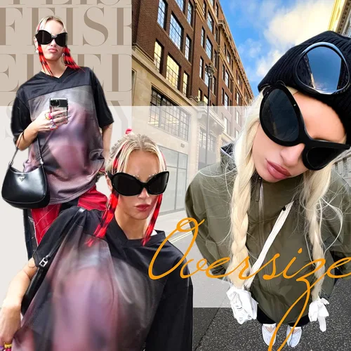 Vista 6 de FEISEDY Gafas de sol de moda de gran tamaño, clásicas, ovaladas, envolventes, con estilo, marco grande, sombra, gafas de mujer B2391