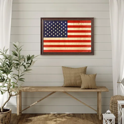 Vista 4 de DECORARTS - Arte de pared enmarcado con bandera de los Estados Unidos. Impresiones giclée en lienzo para decoración de pared. Total