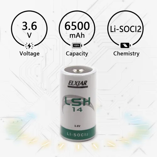 Vista 3 de Paquete de 2 baterías de repuesto de cloruro de tionilo de litio de tamaño C LSH14 de 3.6V 6.5Ah para uso industrial no recargable para sistemas