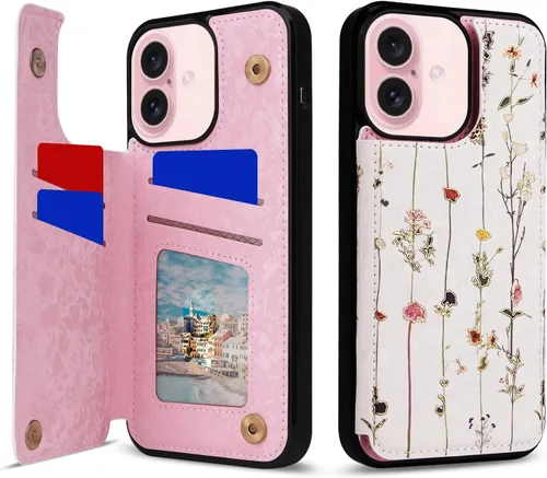 Vista 66 de UEEBAI Funda tipo cartera para iPhone 13 con tarjeteros, piel sintética, diseño floral, función atril, bloqueo RFID, doble cierre magnético, funda