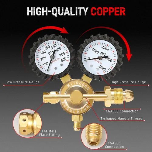 Vista 3 de Kit de recarga de nitrógeno ENYSAON con manómetro de nitrógeno de 700 psi y manguera flexible de alta presión de 10 pulgadas. Herramienta de recarga