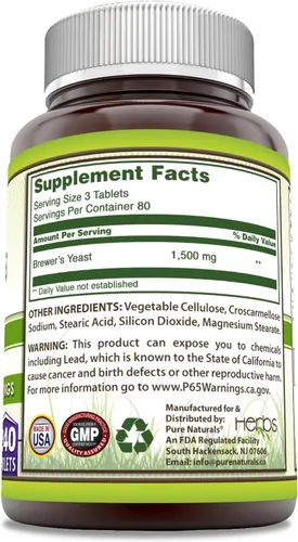 Vista 2 de Pure Naturals Brewer's - Tabletas de levadura de 500 mg, sin alérgenos, apoya la salud del corazón, el metabolismo de la glucosa, la salud digestiva