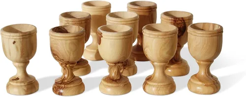 Vista 7 de 10 tazas mini para comunión en un paquete de regalo (aprox. 3.8 cm). Taza Kiddush tallada a mano de madera de olivo - para eventos de la iglesia