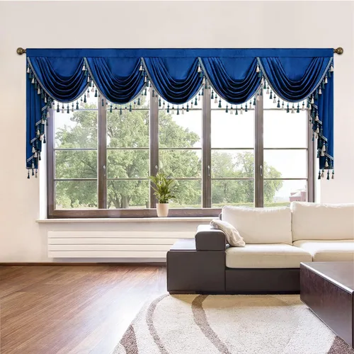 Vista 14 de VOGOL Cenefa de cortinas de terciopelo grueso para dormitorio, cenefas de cascada de lujo con aislamiento térmico dorado para sala de estar formal
