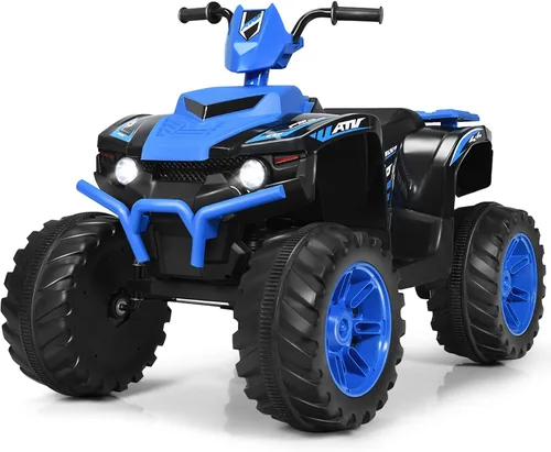 Vista 15 de Cuatrimoto para paseo Costzon para niños, vehículo eléctrico con batería de 12 V, luces LED, velocidad alta y baja, claxon, música, USB, neumáticos