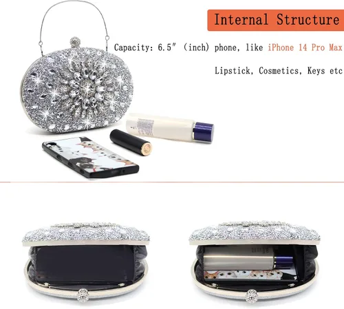 Vista 4 de Bolsos de mano de noche con diamantes de imitación para mujer, bolso de mano de boda, bolso de fiesta de novia, diamantes de graduación, bolsos