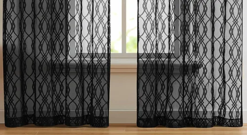 Vista 5 de Warm Home Designs Cortinas modernas para sala de estar o dormitorio. Cortinas negras transparentes de 84 pulgadas de largo con diseño geométrico