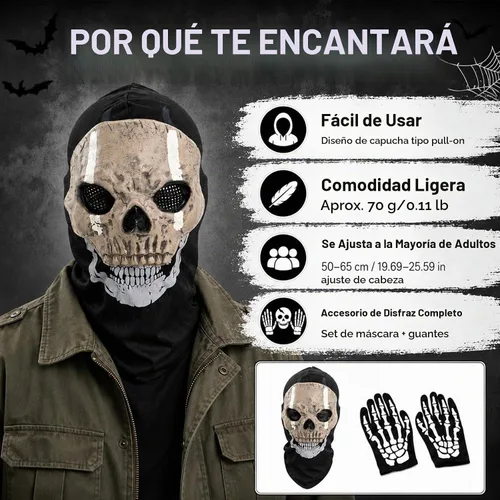 Vista 5 de Ghost Balaclava Skeleton Ski Mask Halloween Cosplay Ghost Skull Mask 2