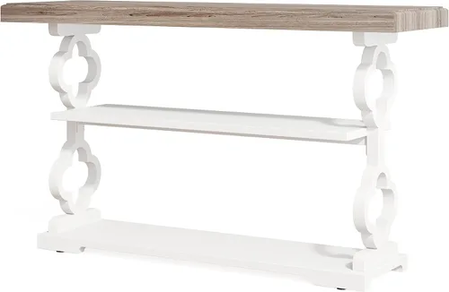 Vista 8 de Tribesigns Mesa consola de granja, mesa de sofá de 55 pulgadas de largo con estantes de almacenamiento, mesa de entrada de madera de 3 niveles