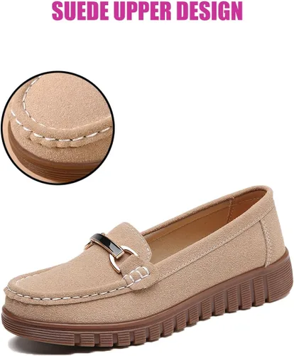 Vista 3 de DirraBra Mocasines casuales de gamuza para mujer, cómodos, con plataforma, para caminar, ligeros, antideslizantes, con plataforma