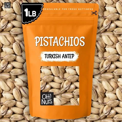 Vista 8 de Oh! Nuts Pistachos tostados y ligeramente salados - 1 libra - Pistachos turcos antep en cáscara - Empaquetados en bolsa con cierre de cremallera