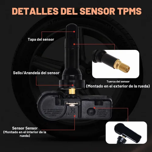 Vista 3 de Sensor TPMS 315MHz apto para Ford Lincoln 05-11 4PCS 6F2A1A176AE