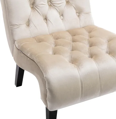 Vista 8 de Modern Velvet Armless Accent Living Room Chair,Upholstered Fabric Button Comfortable Leisure Chair with Wooden Legs for Bedroom,Office (Beige Velvet)