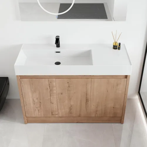 Vista 10 de Malwee Tocador de baño independiente de 24 pulgadas con lavabo, tocador de baño de pie de 24'', tocador moderno con 2 puertas y encimera de lavabo