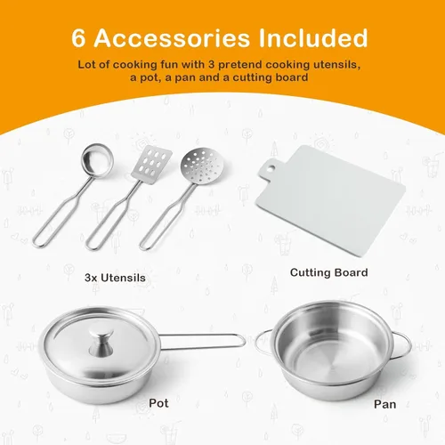 Vista 8 de JOYLDIAS Cocina de juego para niños, esquina de madera con luces y sonidos realistas, horno microondas, dispensador de agua, teléfono, fregadero