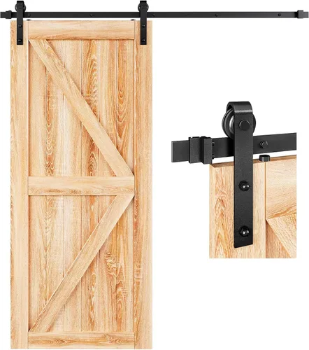 Vista 8 de EaseLife Kit de riel de herrajes para puerta corrediza de granero de 4 pies, polea básica en J, se desliza suavemente y silenciosamente, fácil