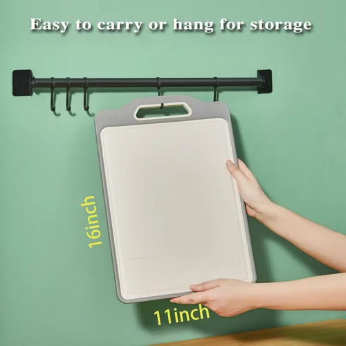 Vista 6 de Tablas de cortar de acero inoxidable para cocina, tabla de cortar de doble cara con mango, tabla de cortar inoxidable y tabla de cortar de paja