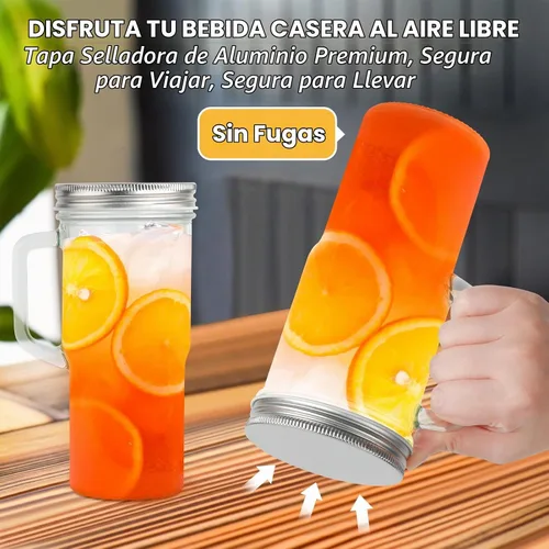 Vista 4 de MCleanPin Vasos de vidrio con tapas y pajitas de bambú, vaso de vidrio de 24 onzas con asas, paquete de 2 tarros Mason con tapas y boca ancha