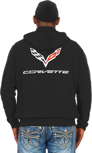 Vista 3 de JH DESIGN GROUP Sudaderas con capucha Chevy Corvette para hombre y con cremallera en 6 estilos, Clg6-negro