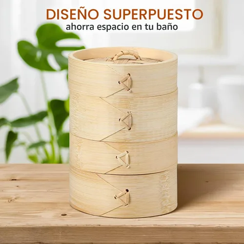 Vista 3 de Chengu Soporte de barra de jabón de bambú natural con tapa, para drenaje, red de espuma, contenedor de champú, bandeja de madera, funda de bambú