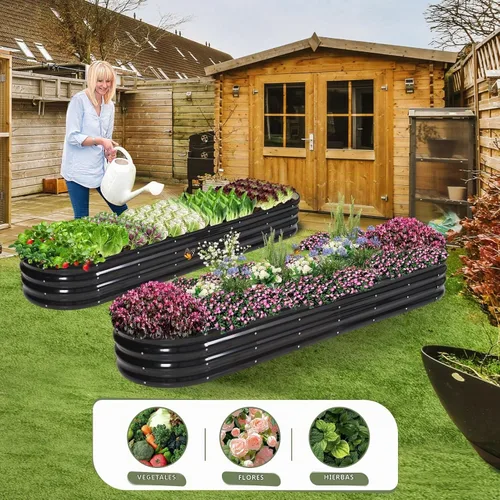 Vista 7 de Cama de jardín elevada galvanizada para exteriores, camas elevadas para jardinería, caja de maceta de metal, kit de cama de jardín elevada de acero