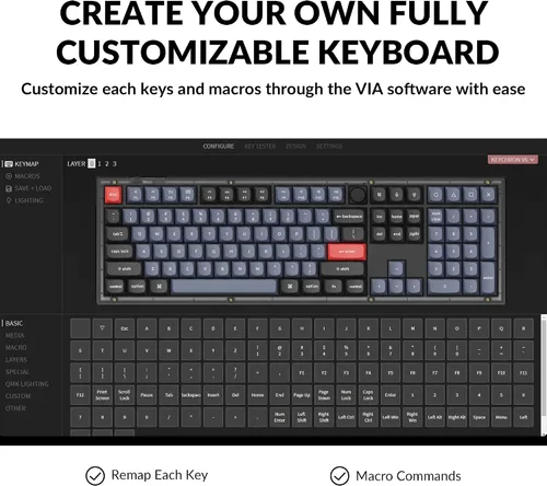 Vista 4 de Keychron V6 - Perilla de teclado mecánico personalizado con cable, versión QMKVIA de tamaño completo programable con interruptor rojo Keychron K Pro