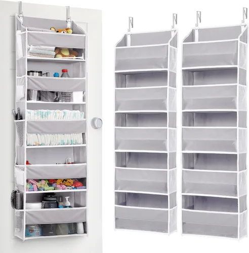 Vista 26 de ULG Organizador para colgar sobre la puerta, 5 niveles extra grande con 10 bolsillos de malla, capacidad de 100 libras, organizador de puerta Beige