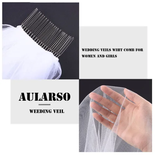Vista 5 de Aularso Velos de boda simples para novias de 118 pulgadas de largo con accesorios para el cabello de catedral 1 nivel blanco