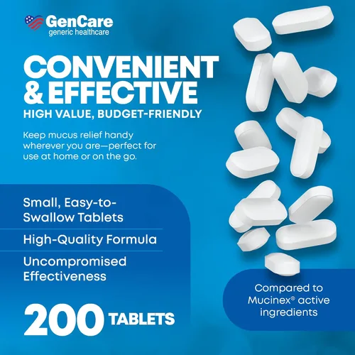 Vista 4 de GenCare Alivio de Mucosidad Expectorante Guaifenesina 400 mg 200 Tabletas Paquete de Valor - Acción Rápida para Diluir la Mucosidad para Resfriados