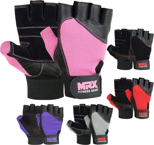 Vista 8 de MRX - Guantes de levantamiento de pesas, entrenamiento de gimnasio, fisicoculturismo, fitness, levantamiento de pesas, guantes de cuero genuino