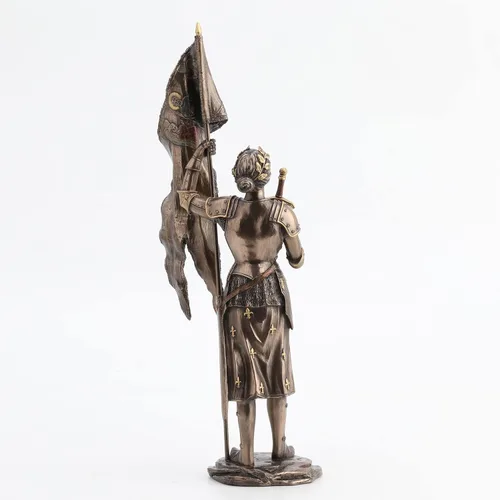 Vista 5 de Figura de Juana de Arco de 15 pulgadas con espada y bandera de color bronce