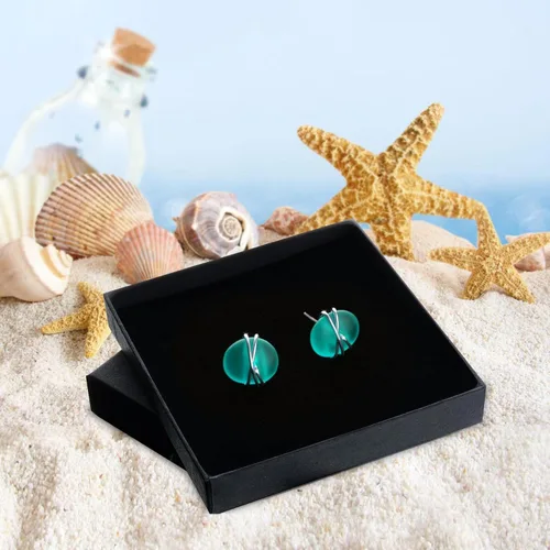 Vista 6 de Sea Glass Earrings S925 Sterling Silver Hypoallergenic Handmade Stud Post Earrings Beach Glass Fashion Handcraft Jewelry earrings stud earrings from