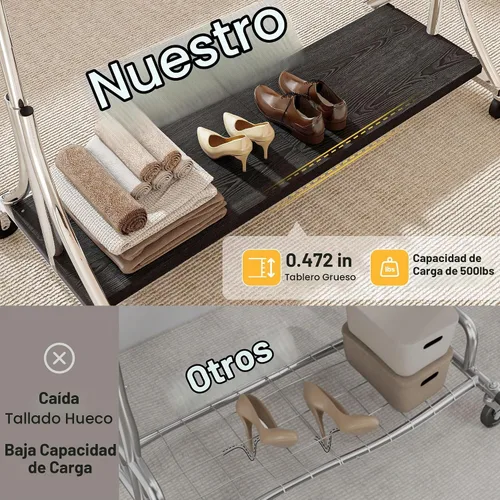 Vista 5 de HOKEEPER Perchero con estantes de madera, carga de 500 libras, altura