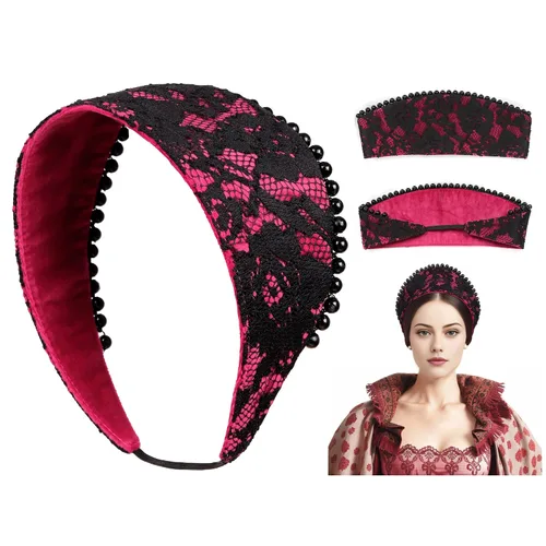 Vista 7 de PROCOS Tudor - Capucha francesa para accesorios de disfraz de Anne Bolena negro (A-Black1)