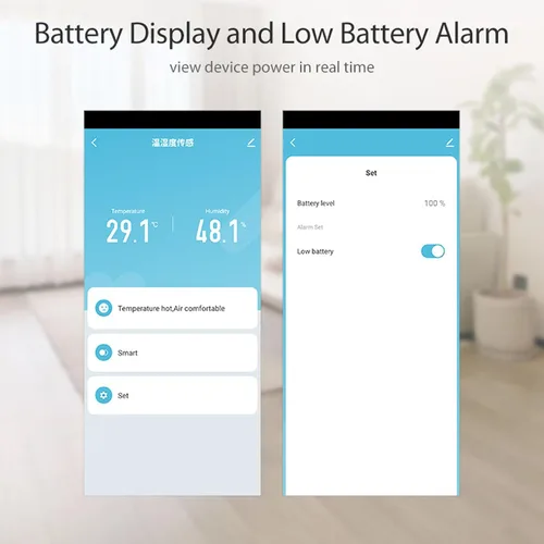 Vista 4 de Fockety Sensor de humedad y temperatura Tuya Zigbee, monitor inalámbrico inteligente de temperatura y humedad con alerta de aplicación, termómetro