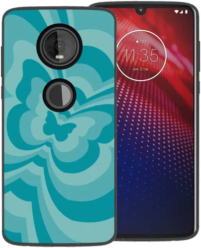 Vista 9 de Funda de teléfono para Motorola Moto Z4, diseño de mariposa azul con remolino inclinado, café, latte, San Valentín, bloque de color, lindo patrón, a
