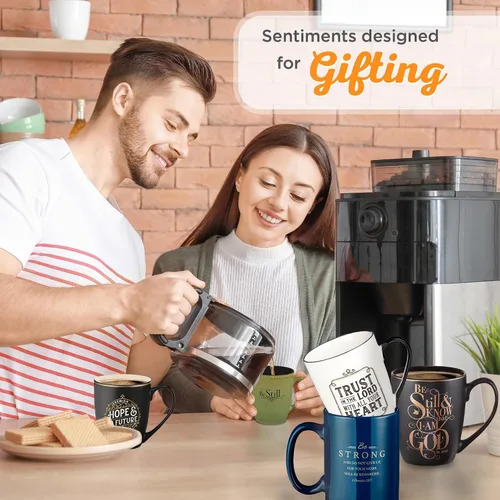 Vista 5 de Christian Art Gifts Taza de café de cerámica negra mate – 12 oz. Taza de café y té inspiradora sin plomo ni cadmio para hombres y mujeres