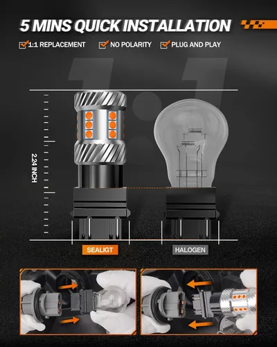 Vista 6 de SEALIGHT Bombilla LED de señal de giro, bombillas LED 3157 ámbar amarillas, 600% más brillantes 3156 3457A 4057 4157 luz LED con resistencia extra