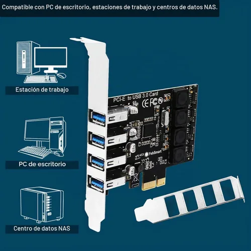 Vista 5 de PCIE - Tarjeta de expansión USB 3.0 de 4 puertos Superspeed de 5 Gbps para Windows 11, 10, 8.x, 7, Vista, XP, PC de sobremesa, tecnología