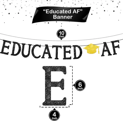 Vista 4 de KatchOn, Cartel AF educativo negro con purpurina – 10 pies, NO DIY Cartel de graduación 2025, decoraciones de fiesta de graduación 2025