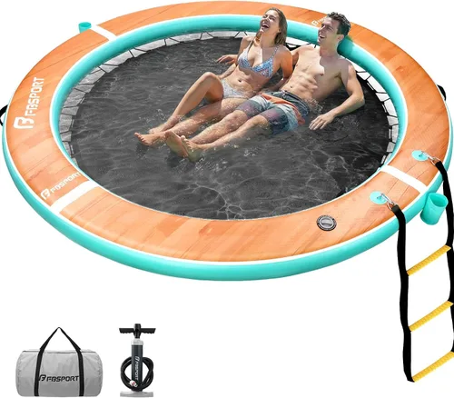 Vista 9 de FBSPORT Hamaca inflable de agua redonda flotante, 10/8/6 pies, plataforma flotante para lago con portavasos, flotador solar, balsa fría, anillo