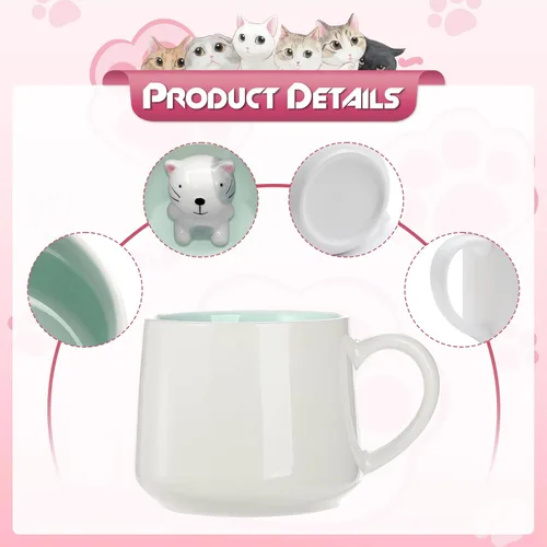 Vista 3 de Lindo Gato en Taza, Taza de Té de Cerámica de Animal 3D, Tazas de Café, Regalos del Día de San Valentín Día de las Madres Pascua Navidad