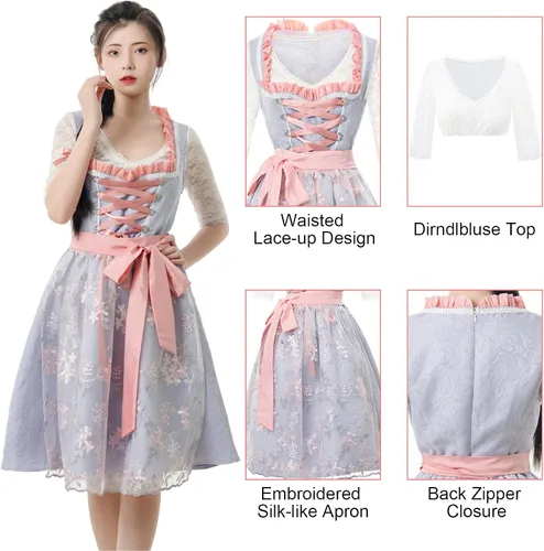 Vista 2 de LSYYSKB Disfraz de Oktoberfest para mujer, vestido de tirolesa bávara, vestidos alemanes, disfraces bávaros, vestido de tirolesa con cordones